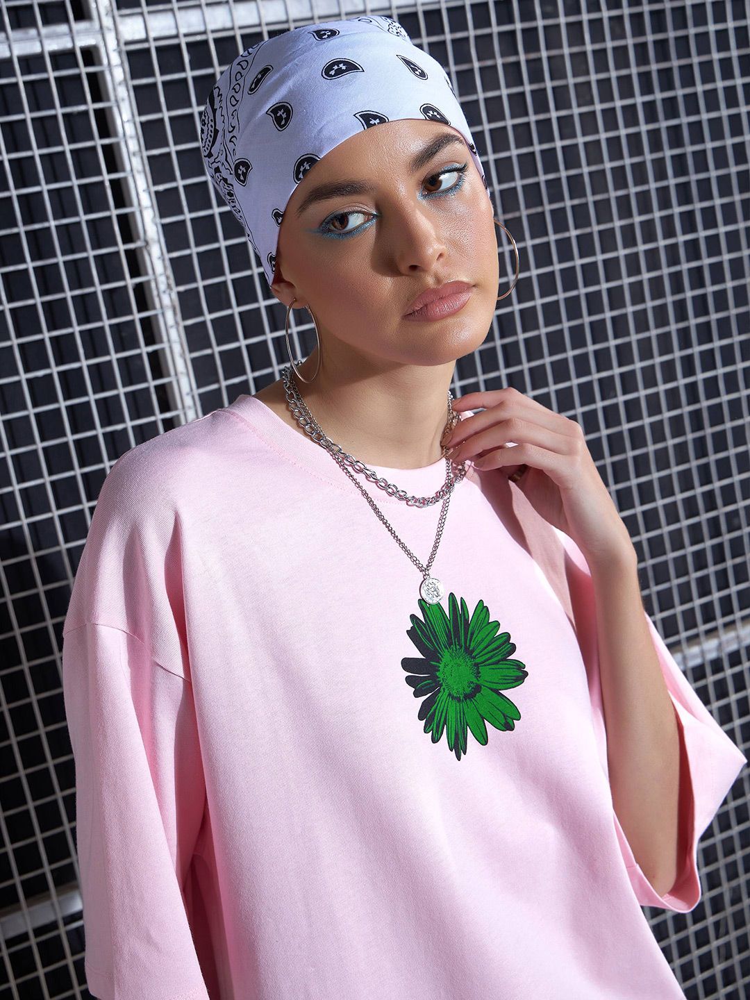 SASSAFRAS Pink Graphic Printed Pure Cotton Oversized T-Shirt Dress