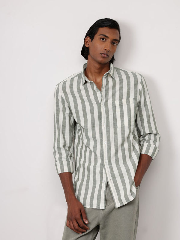 ether Classic Fit Striped Cotton Linen Shirt