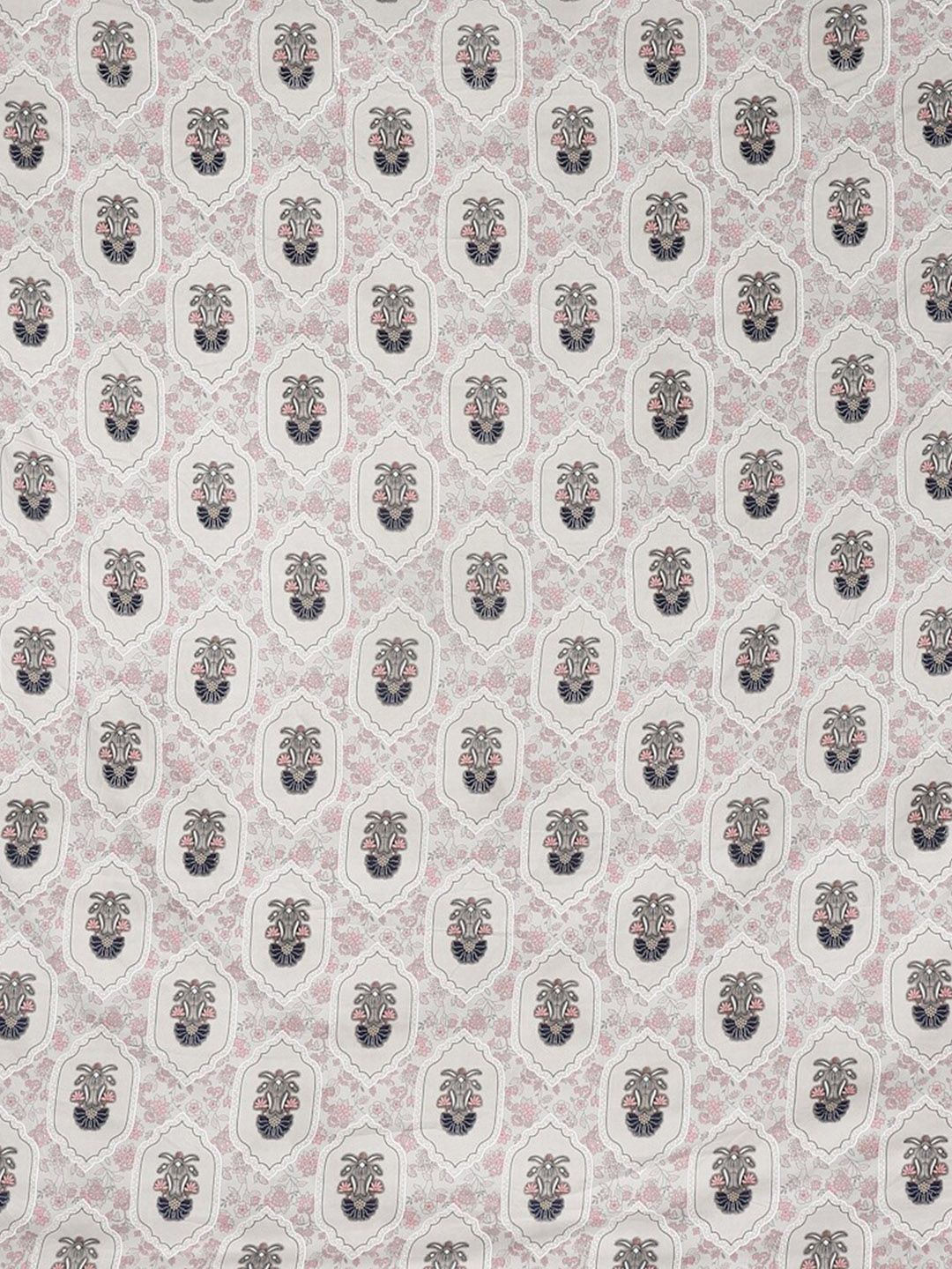 KLOTTHE White Floral Printed 300 TC Fitted Super King Double Bedsheet with 2 Pillow Covers
