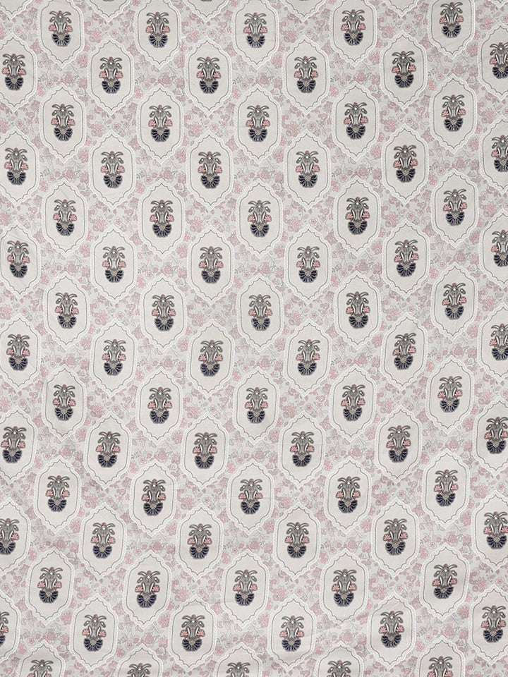 KLOTTHE White Floral Printed 300 TC Fitted Super King Double Bedsheet with 2 Pillow Covers