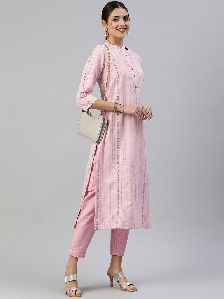 KALINI Striped Mandarin Collar Straight Kurta With Trouser