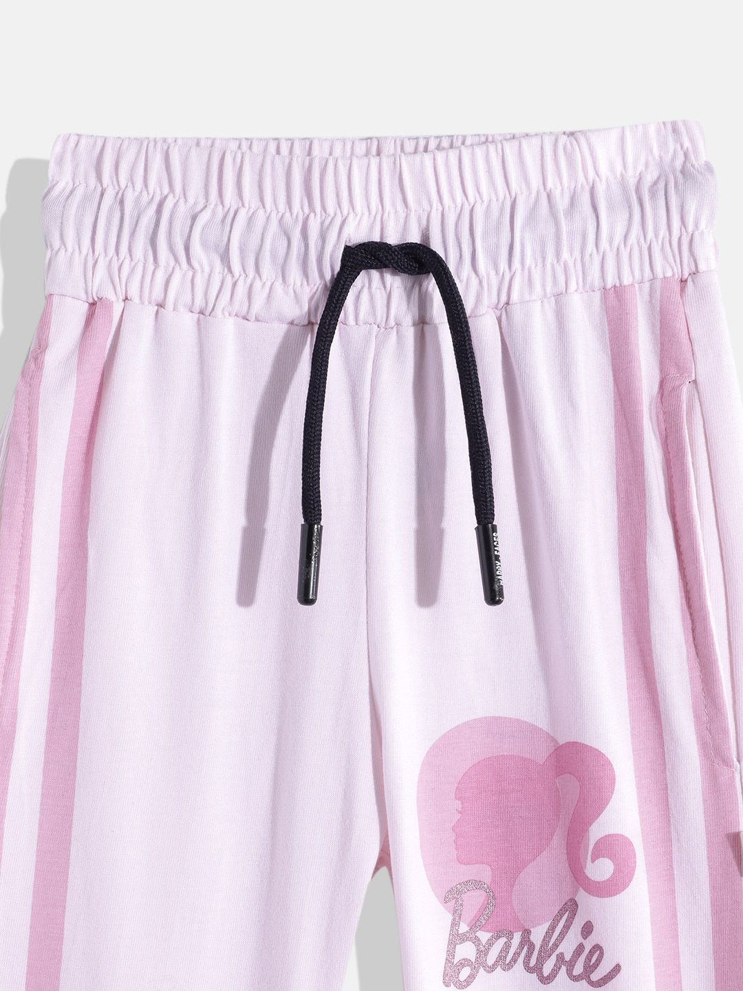 Happy Faces Girls Striped Pleated Barbie Print Pure Cotton Joggers