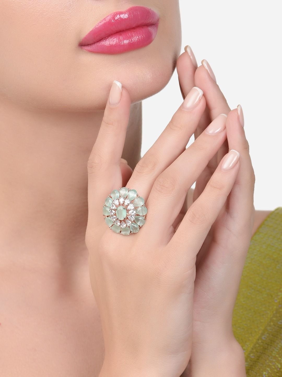 Zaveri Pearls Rose Gold-Plated CZ-Studded Adjustable Finger Rings