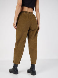 SASSAFRAS Women Pleated Cropped Corduroy Pure Cotton Trousers