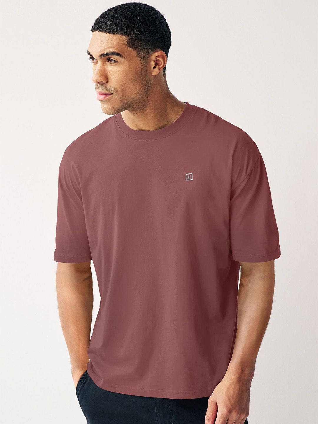 Urbano Fashion Men Solid Round Neck Cotton Oversized T-shirt