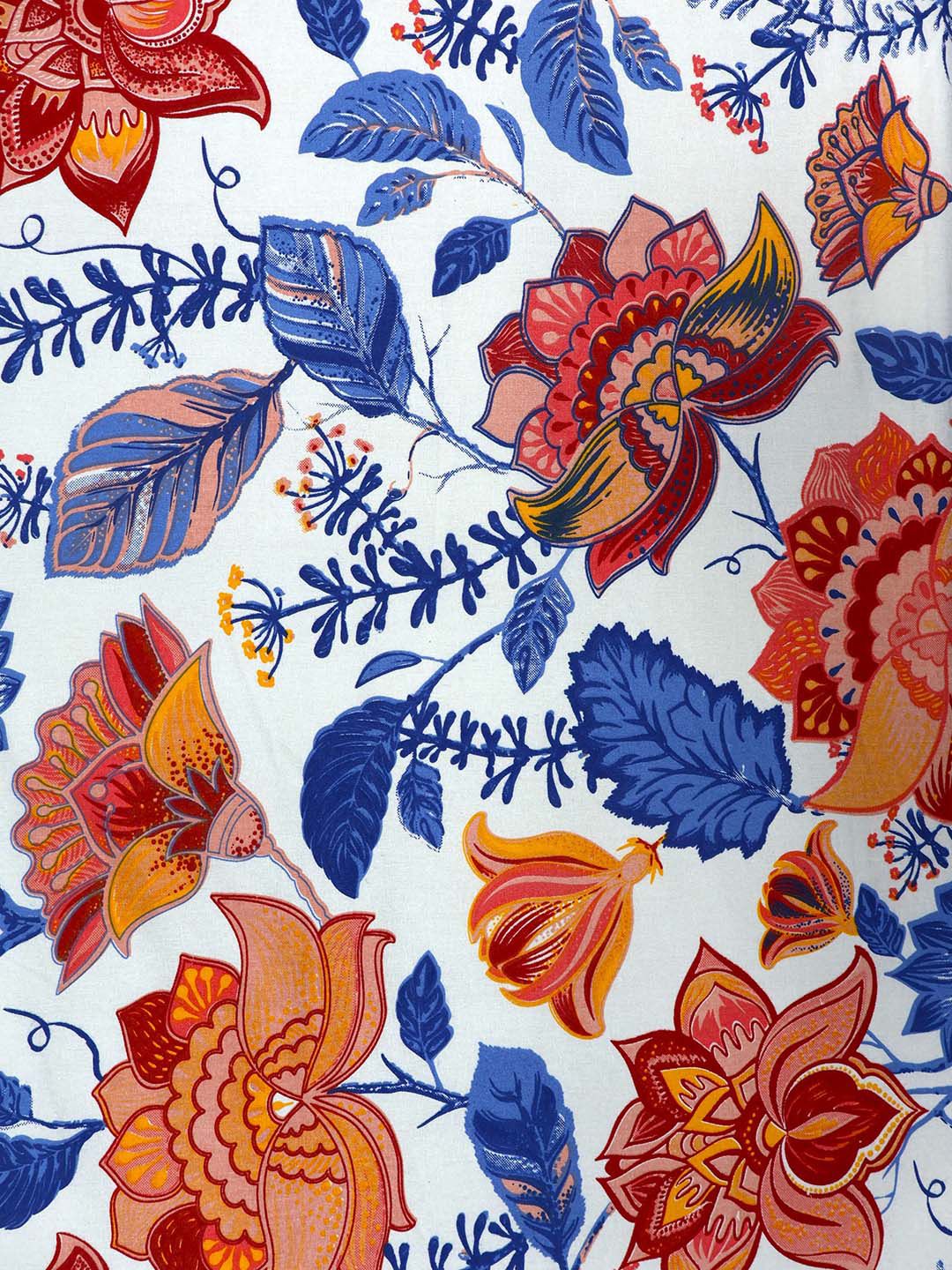 BOMBAY DYEING Cardinal Blue & White Floral 120 TC Cotton Queen Bedsheet-2.24 m X 2.54 m