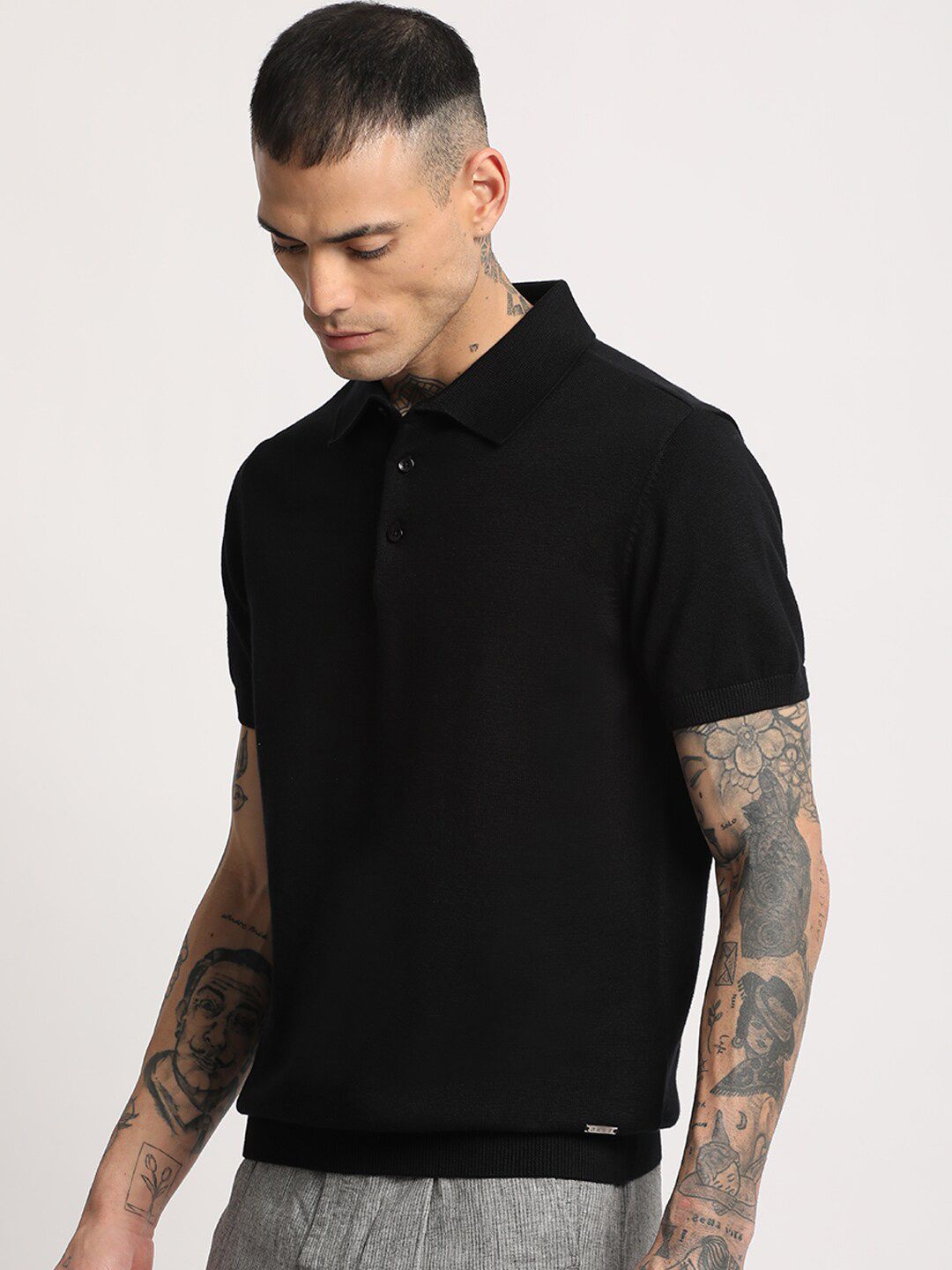 THE BEAR HOUSE Men Solid Regular Fit Cotton Polo Collar T-Shirt