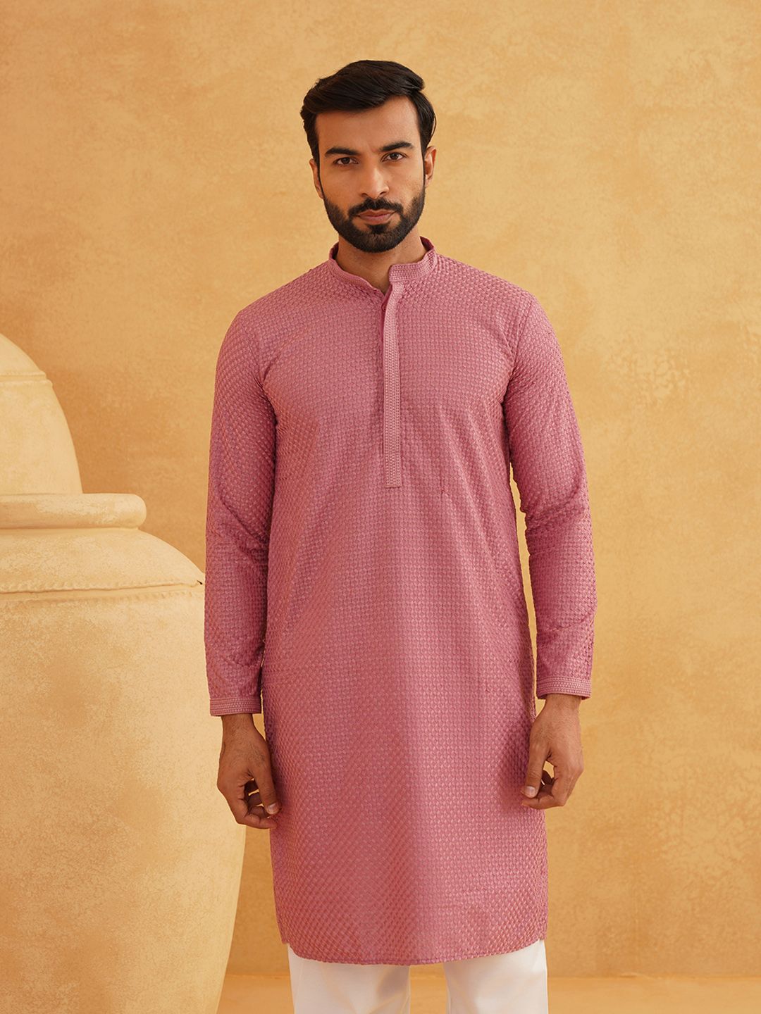 SOJANYA Kurta Pure Cotton Sulam dengan Set Pijama