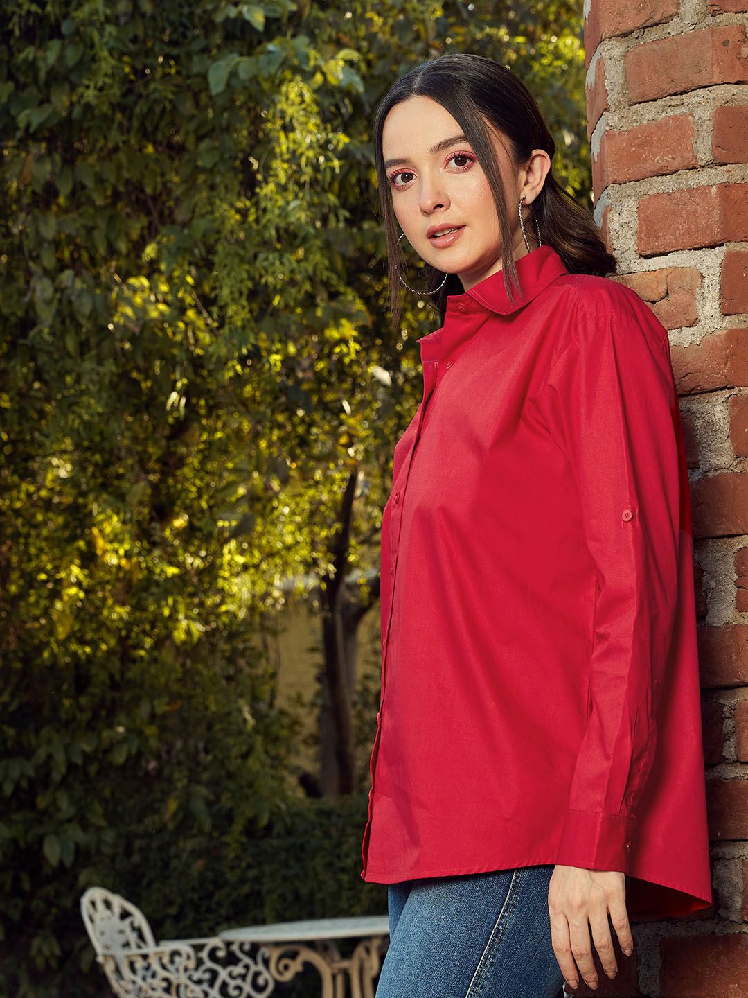 SASSAFRAS Red Boxy Fit Casual Pure Cotton Oversized Shirt