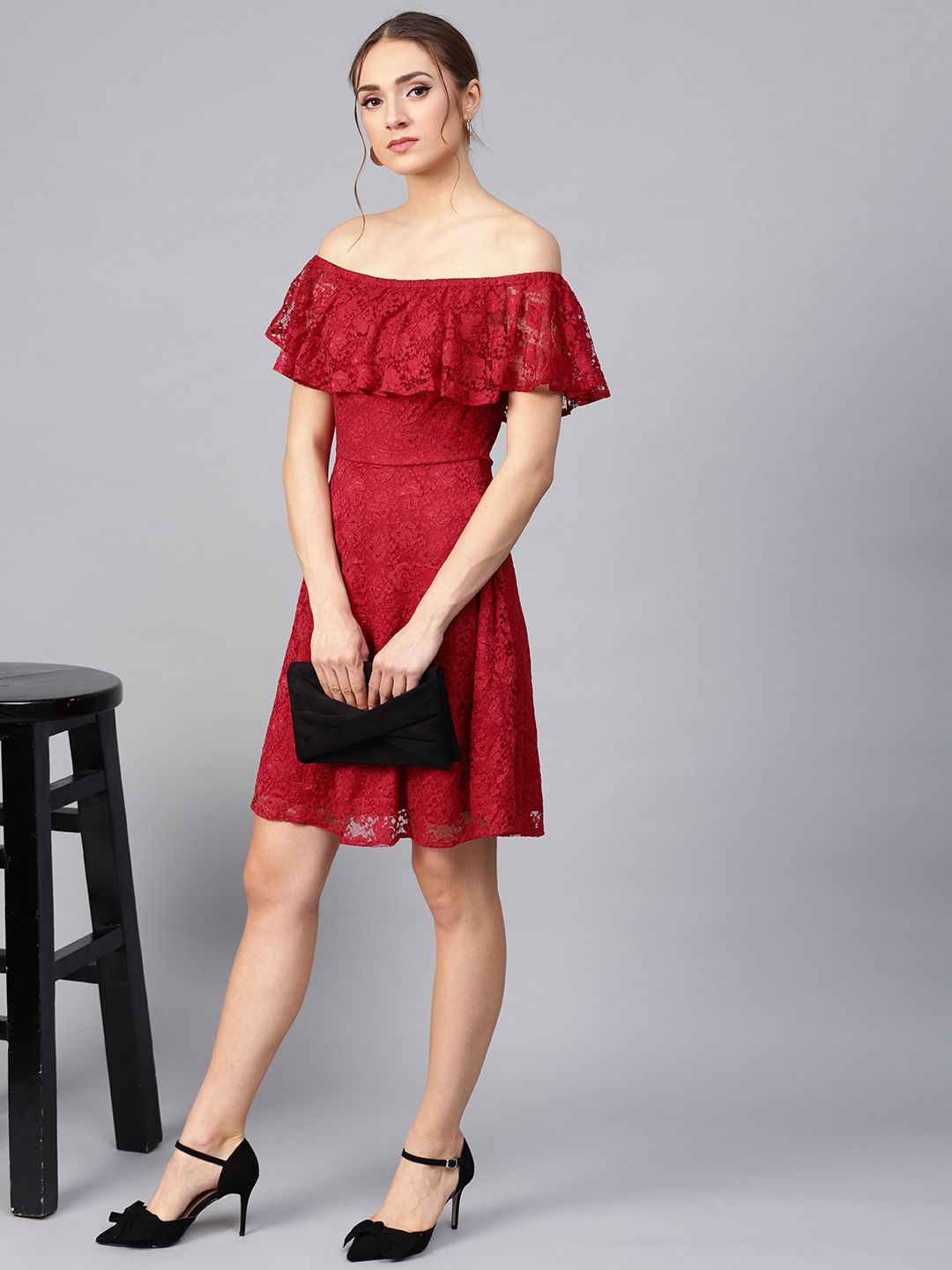 STREET 9 Red Lace Layered Fit & Flare Dress