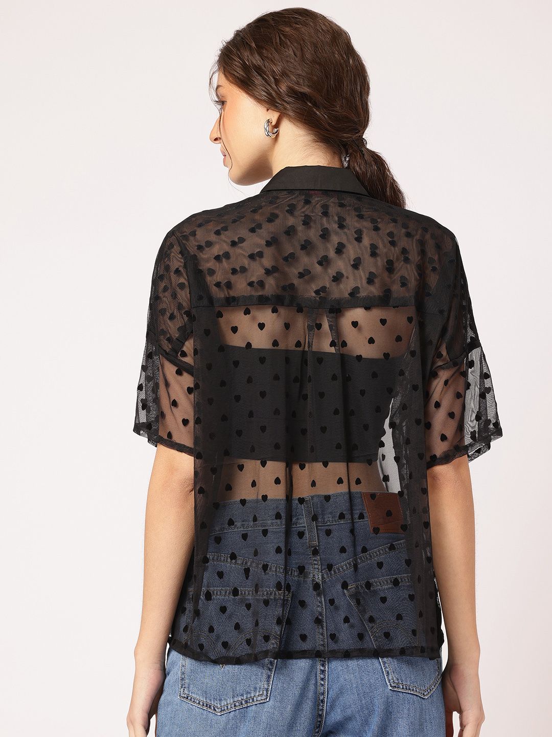 DressBerry Sheer Affection Heart Design Shirt
