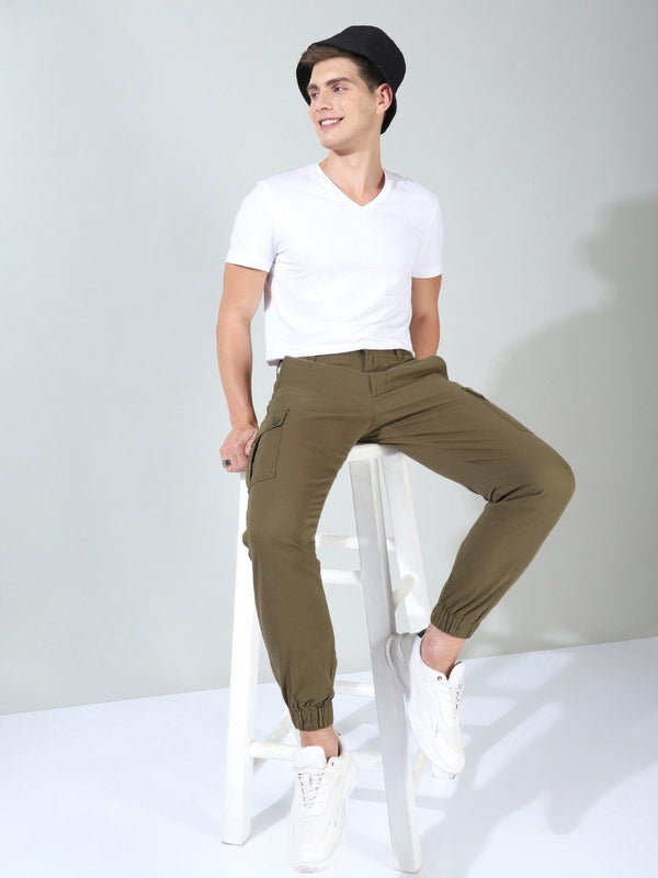 The Indian Garage Co Men Slim Fit Solid Cargos Joggers