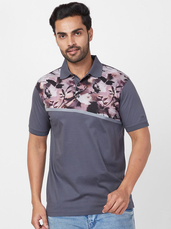 Park Avenue Floral Printed Polo Collar Pure Cotton Slim Fit T-shirt