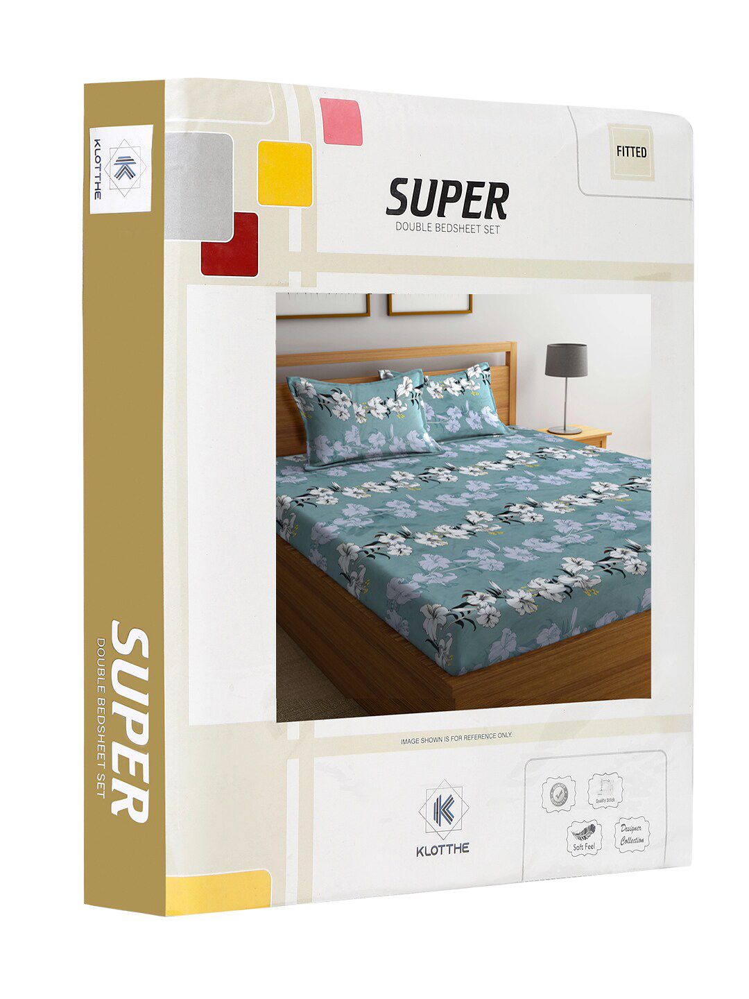 KLOTTHE Green & Grey Floral 300 TC Fitted Super King Bedsheet with 2 Pillow Covers