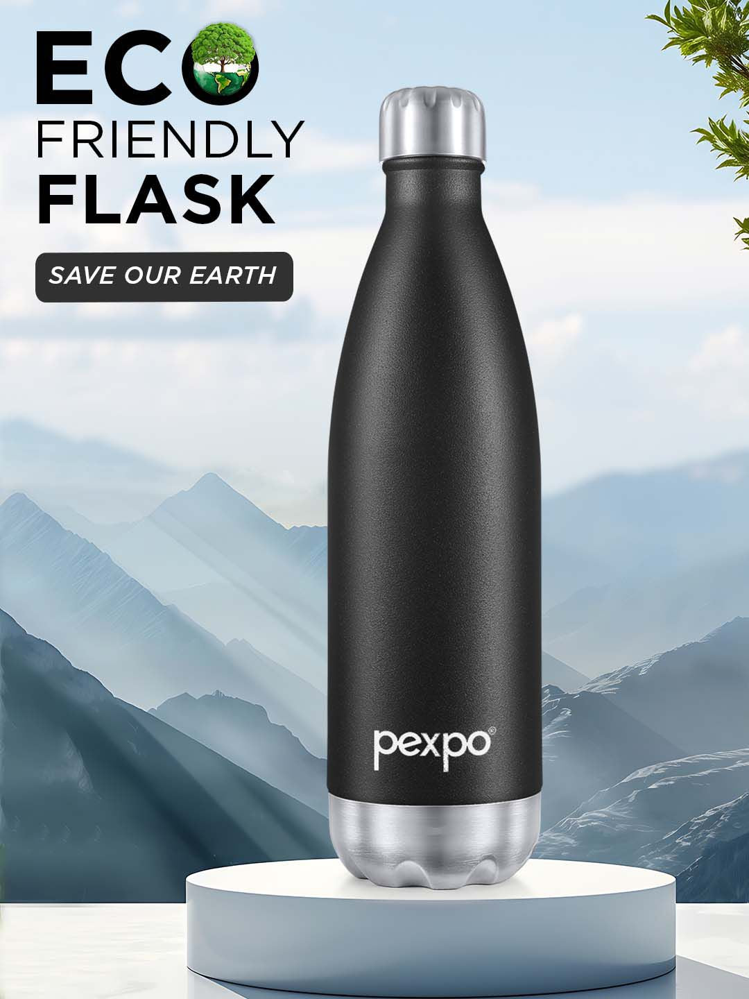 Pexpo ELECTRO ISI Certified Thermosteel 24 Hrs Hot & Cold flask Black Water Bottle-1000ml
