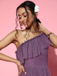 Athena Women Elegant Lavender Solid One-Shoulder Dress