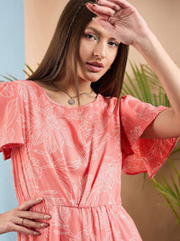 SASSAFRAS Floral Print Flared Sleeve Asymmetric Fit & Flare Maxi Dress