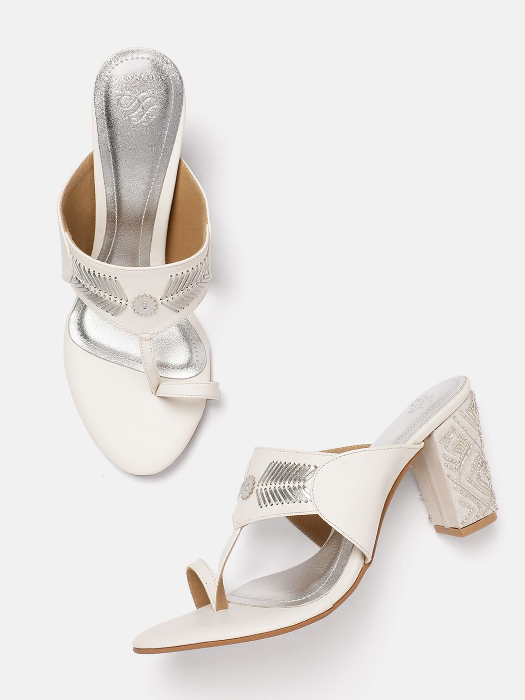 House of Pataudi Sequined Open Toe Block Sandals