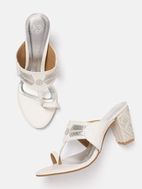 House of Pataudi Sequined Open Toe Block Sandals