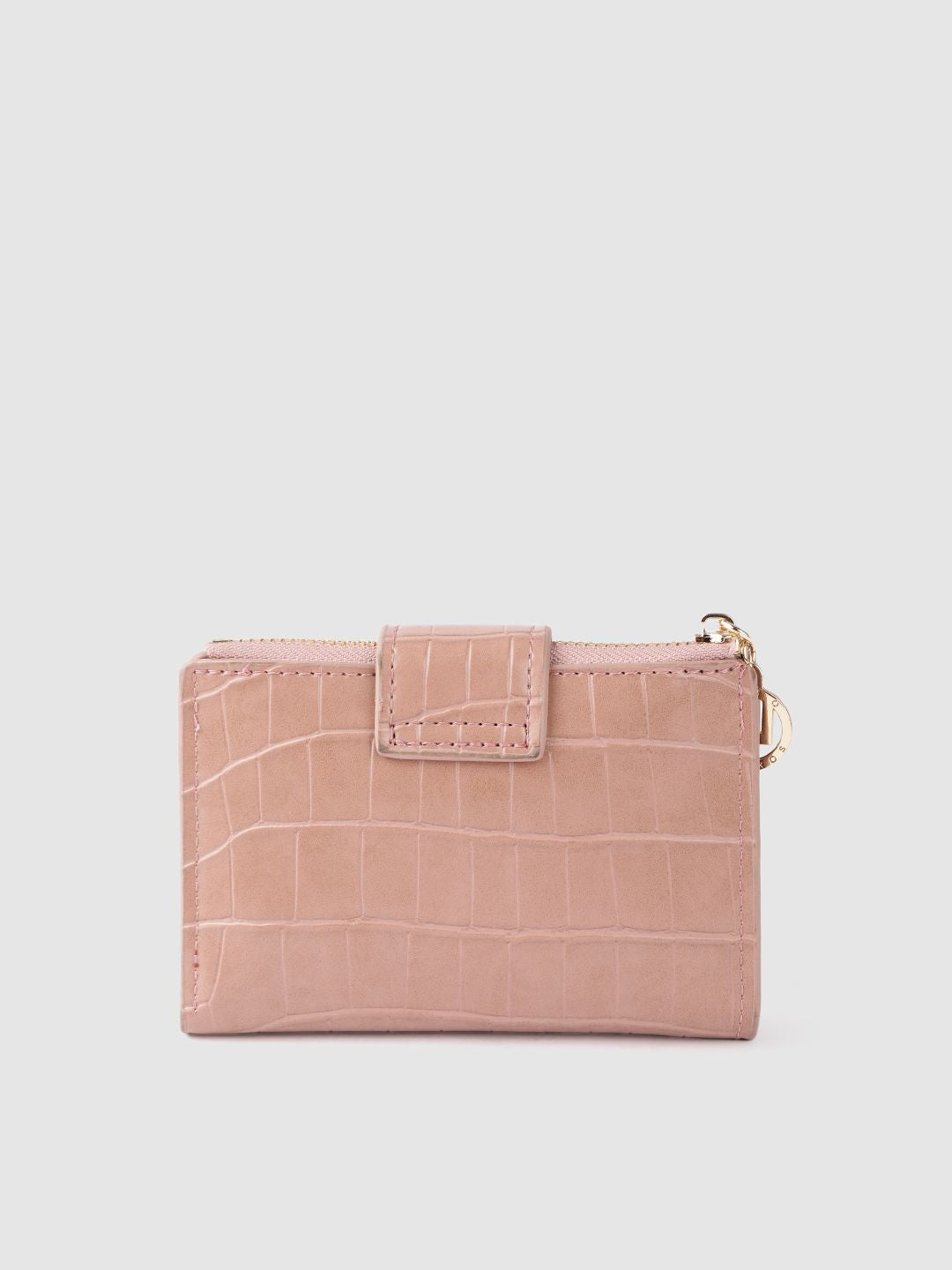 Lino Perros Women Peach-Coloured Croc Textured Two Fold Wallet