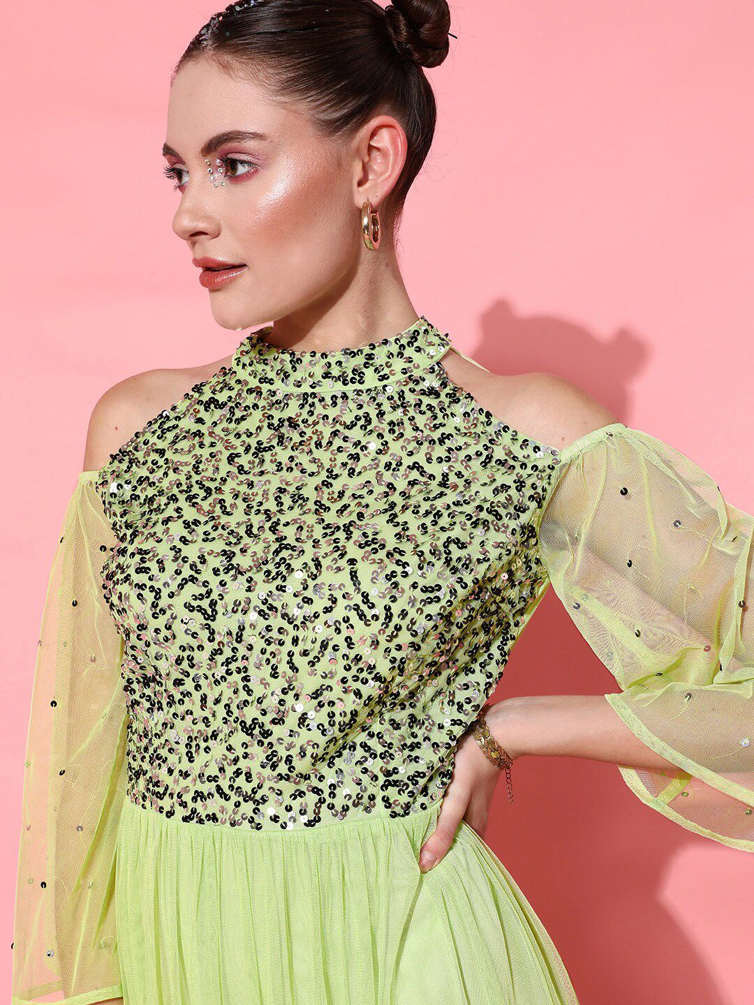 STREET 9 Women Attractive Lime Green Embellished Dress