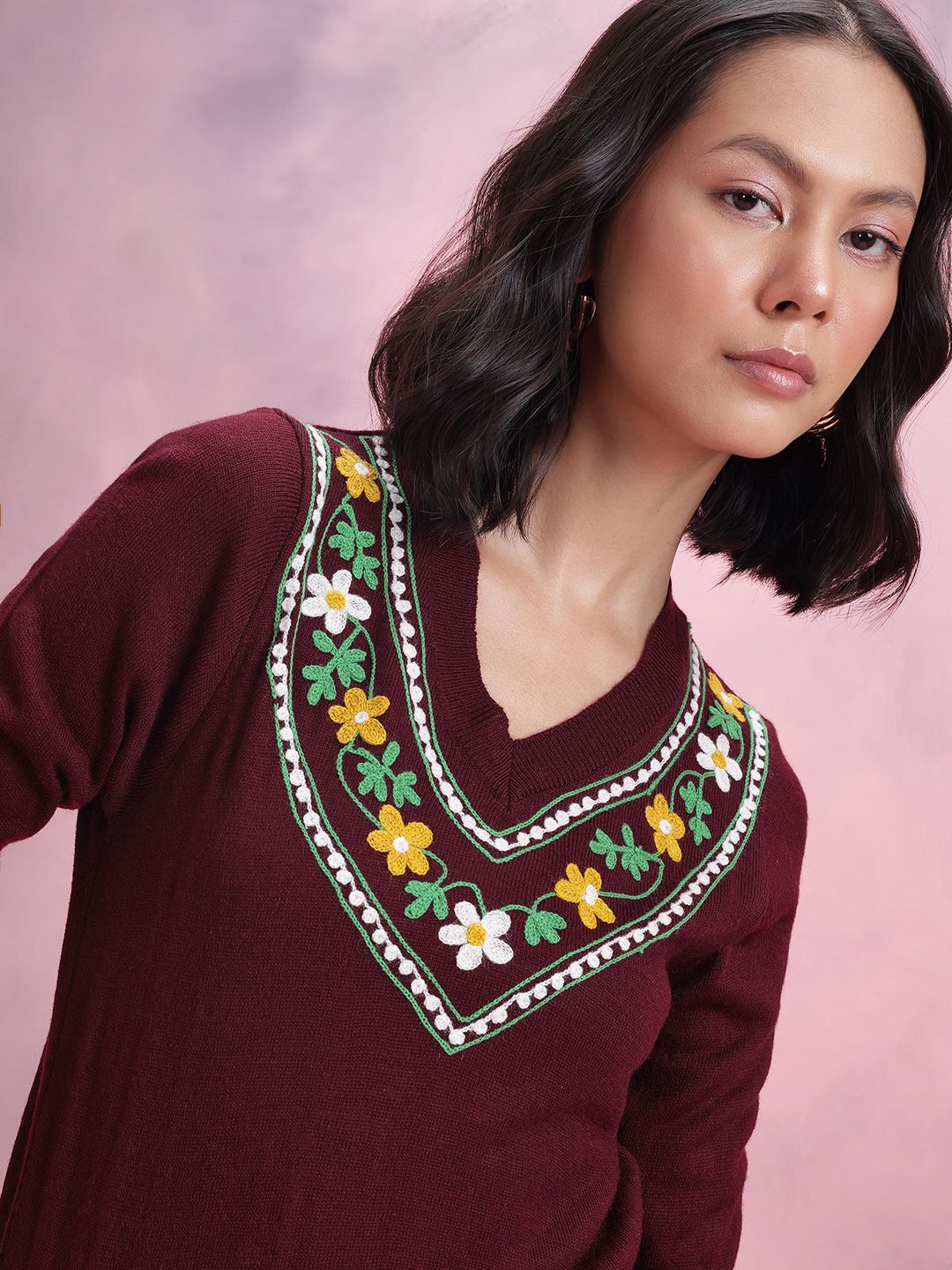 DressBerry Floral Embroidered Acrylic Pullover