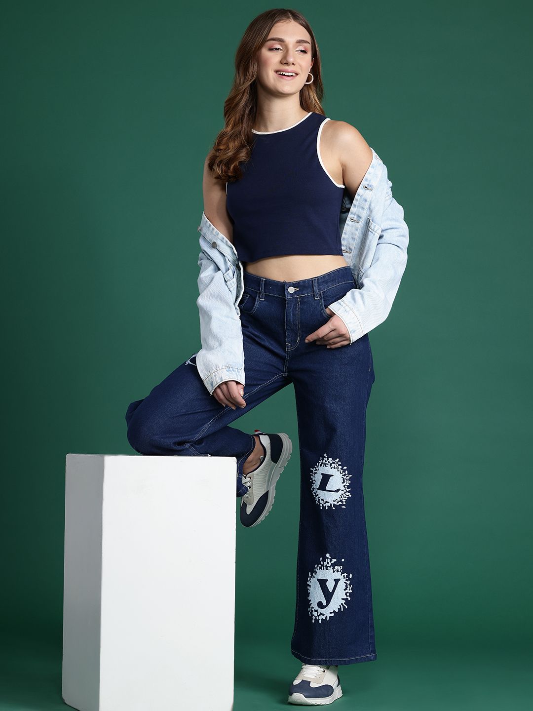 DressBerry Women Wide Leg Printed Stretchable Jeans