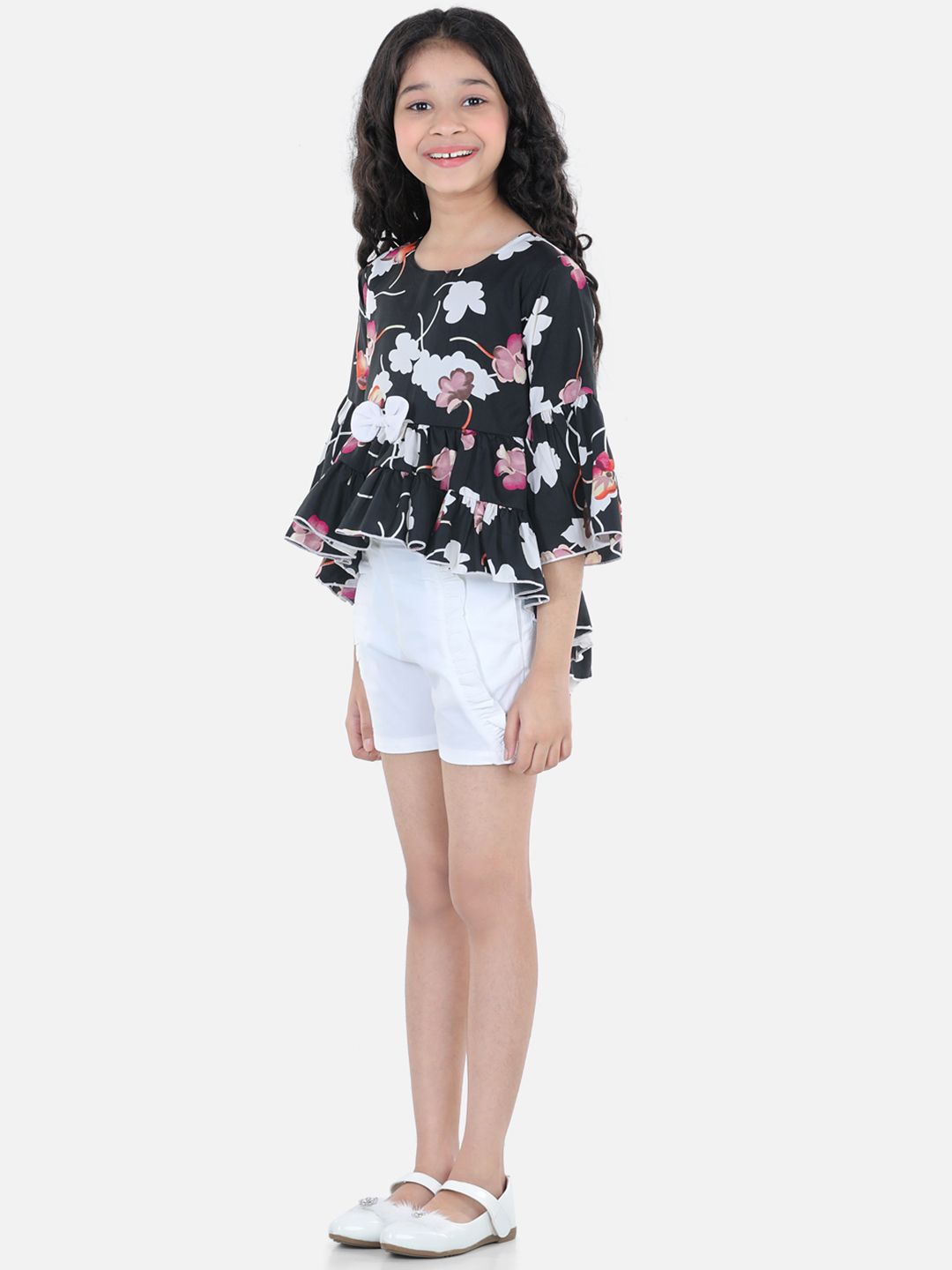 Cutiekins Girls Black & White Printed Top with Shorts Set