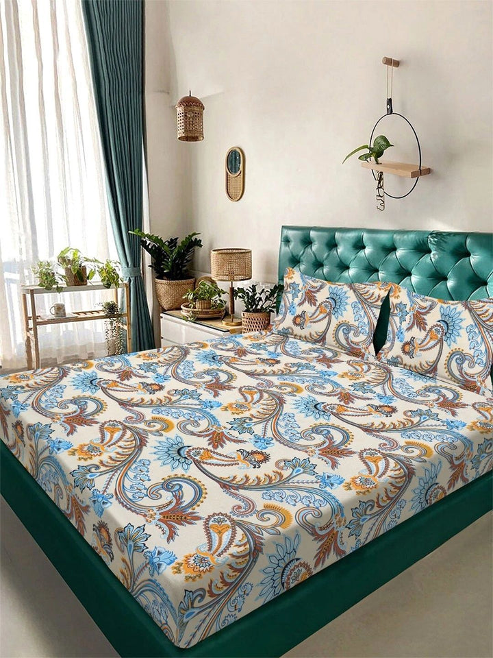 Moda Rapido X KLOTTHE Berwarna Krim & Bunga Coklat 300 TC Cadar King dengan 2 Sarung Bantal