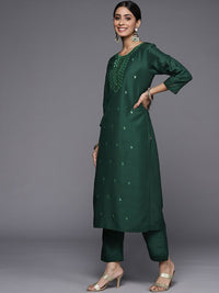 Varanga Women Green Ethnic Motifs Embroidered Kurta with Trousers & Dupatta