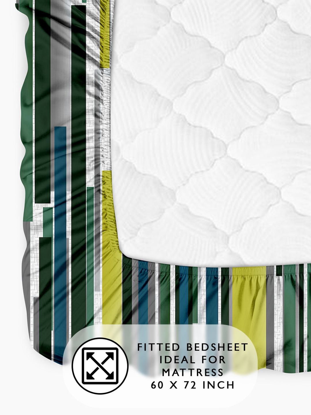 Story@home Grey & Green 180 TC Abstract Queen Fitted Bedsheet With 2 Pillow Covers