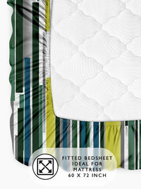 Story@home Grey & Green 180 TC Abstract Queen Fitted Bedsheet With 2 Pillow Covers