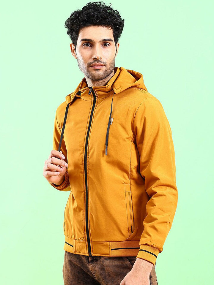 The Indian Garage Co Men Regular Fit Bomber Jacket with Detachable Hood