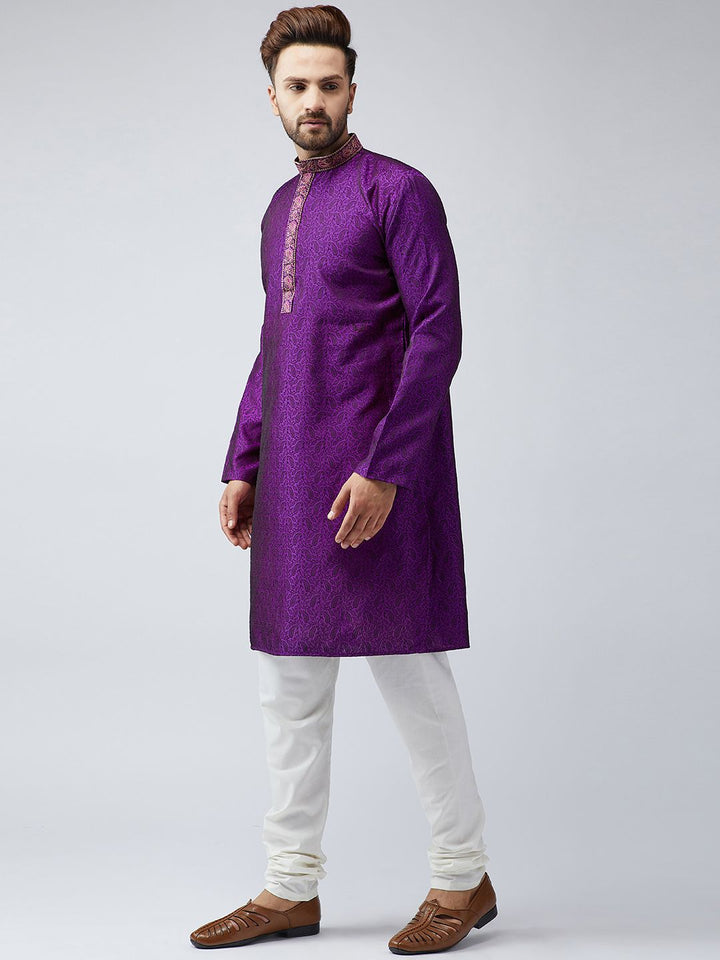 SOJANYA Men Purple Embellished Straight Kurta