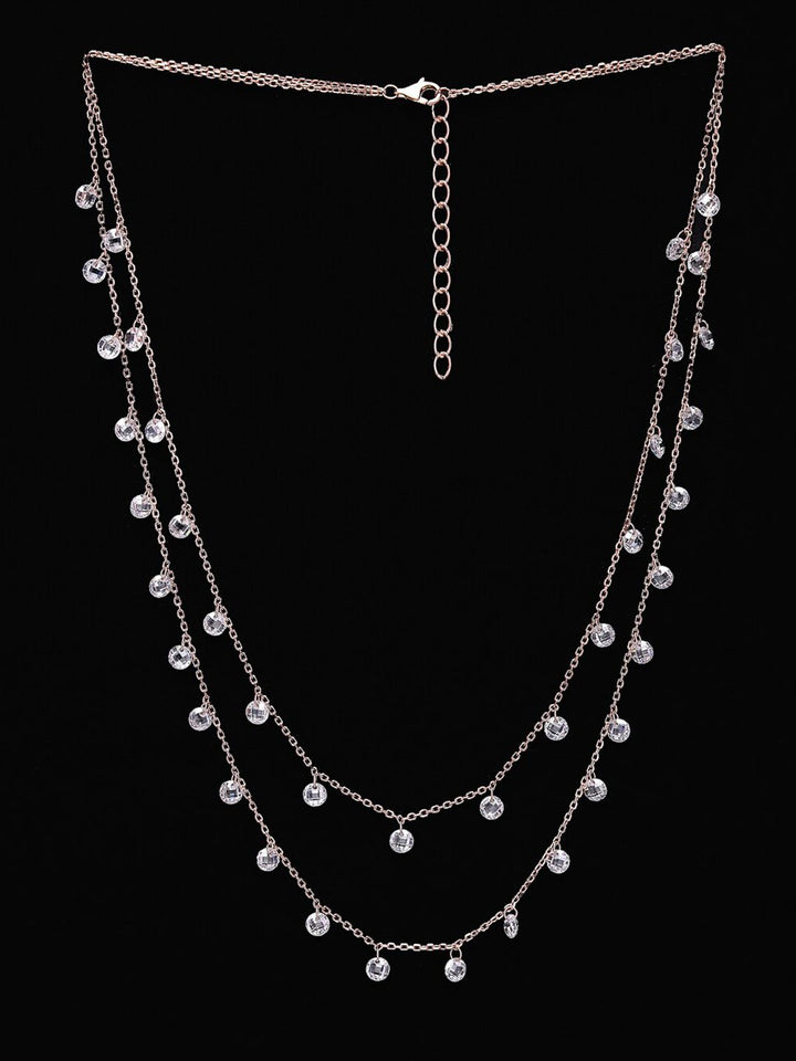 PRIONI 925 Sterling Silver Rose Gold-Plated CZ Beads Necklace