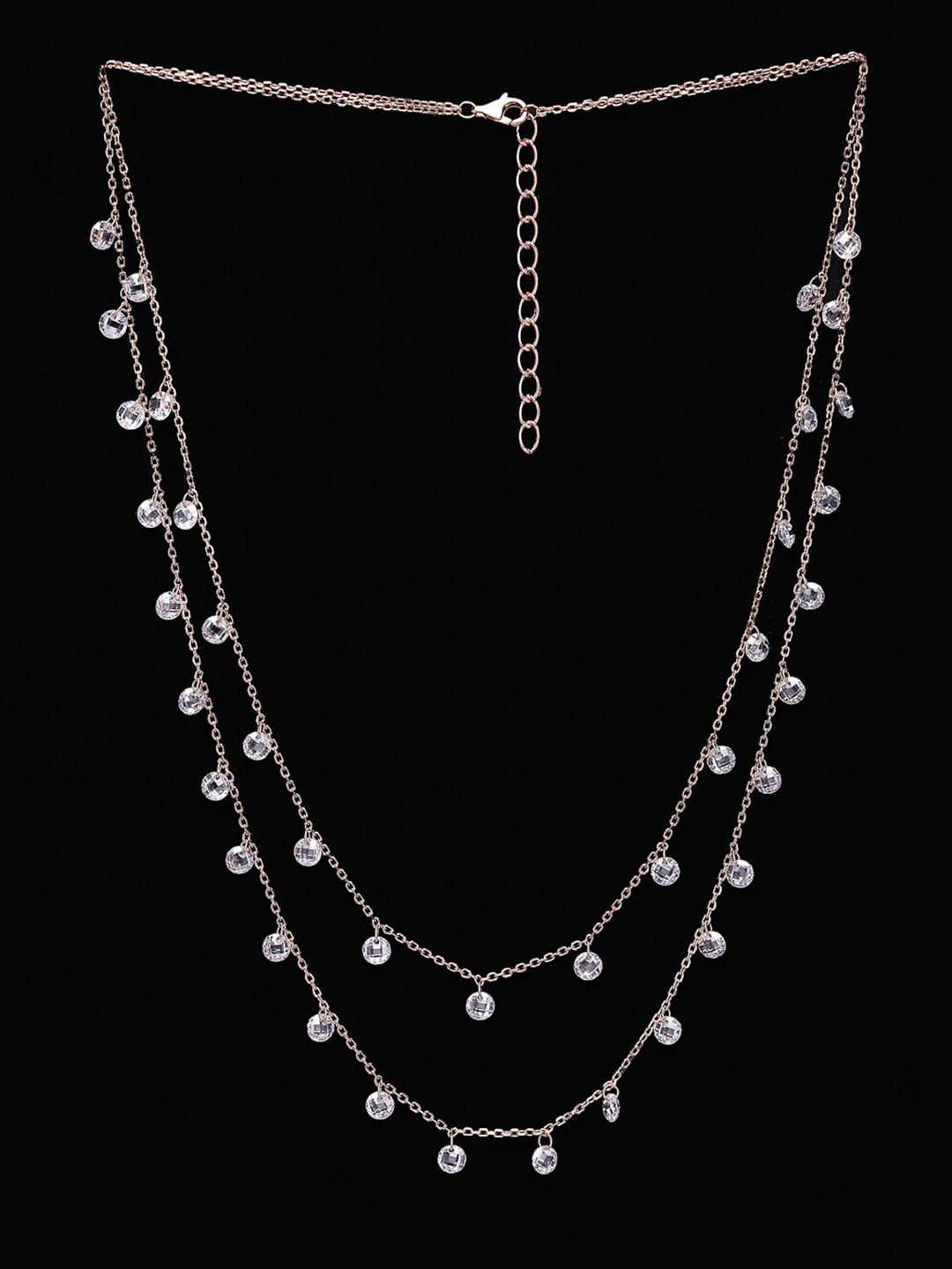 PRIONI 925 Sterling Silver Rose Gold-Plated CZ Beads Necklace