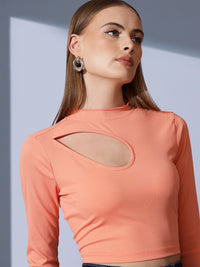STREET 9 High Neck Cut Out Solid Crop Top