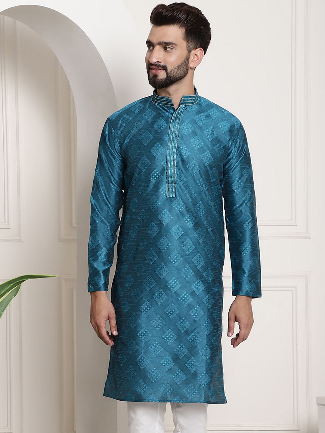 SOJANYA Motif Etnik Kantha Kerja Kapas Sutera Kurta