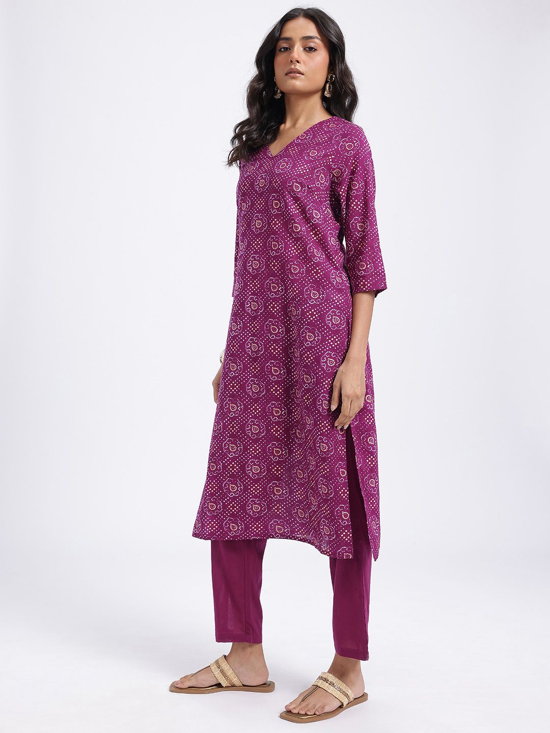Anouk Women Bandhani Printed Gotta Patti Pure Cotton Kurta with Trousers & Dupatta