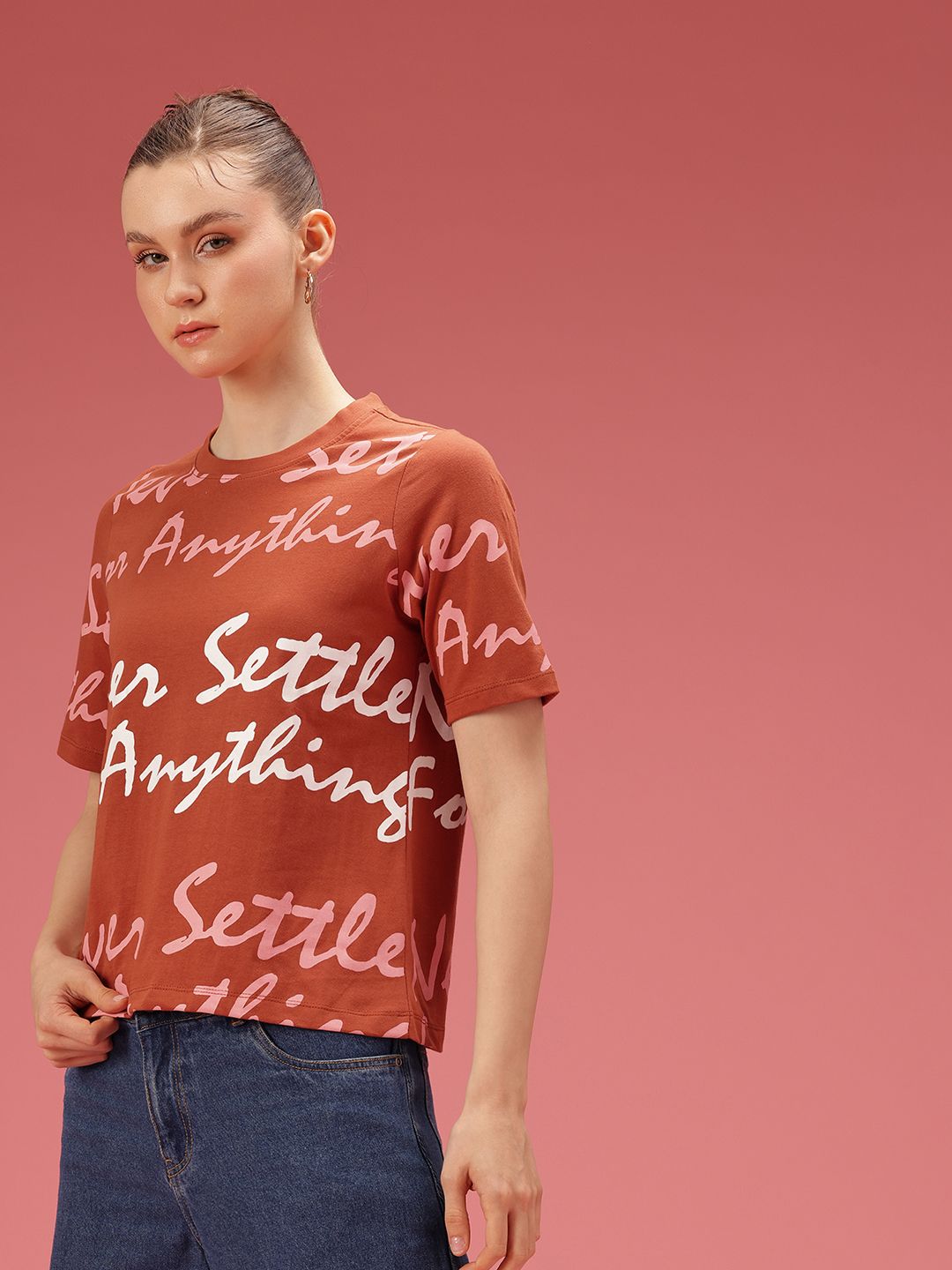 DressBerry Typography Printed Pure Cotton T-shirt