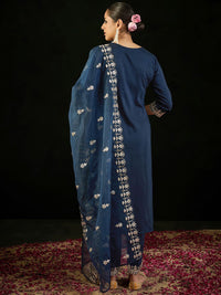 Indo Era Notched Neck Ethnic Motifs Embroidered Gotta Patti Kurta with Trouser & Dupatta