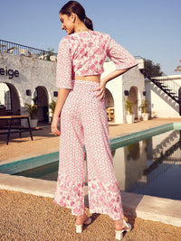 STREET 9 Floral Printed Boat Neck Crop Top with Trouser Co-Ords