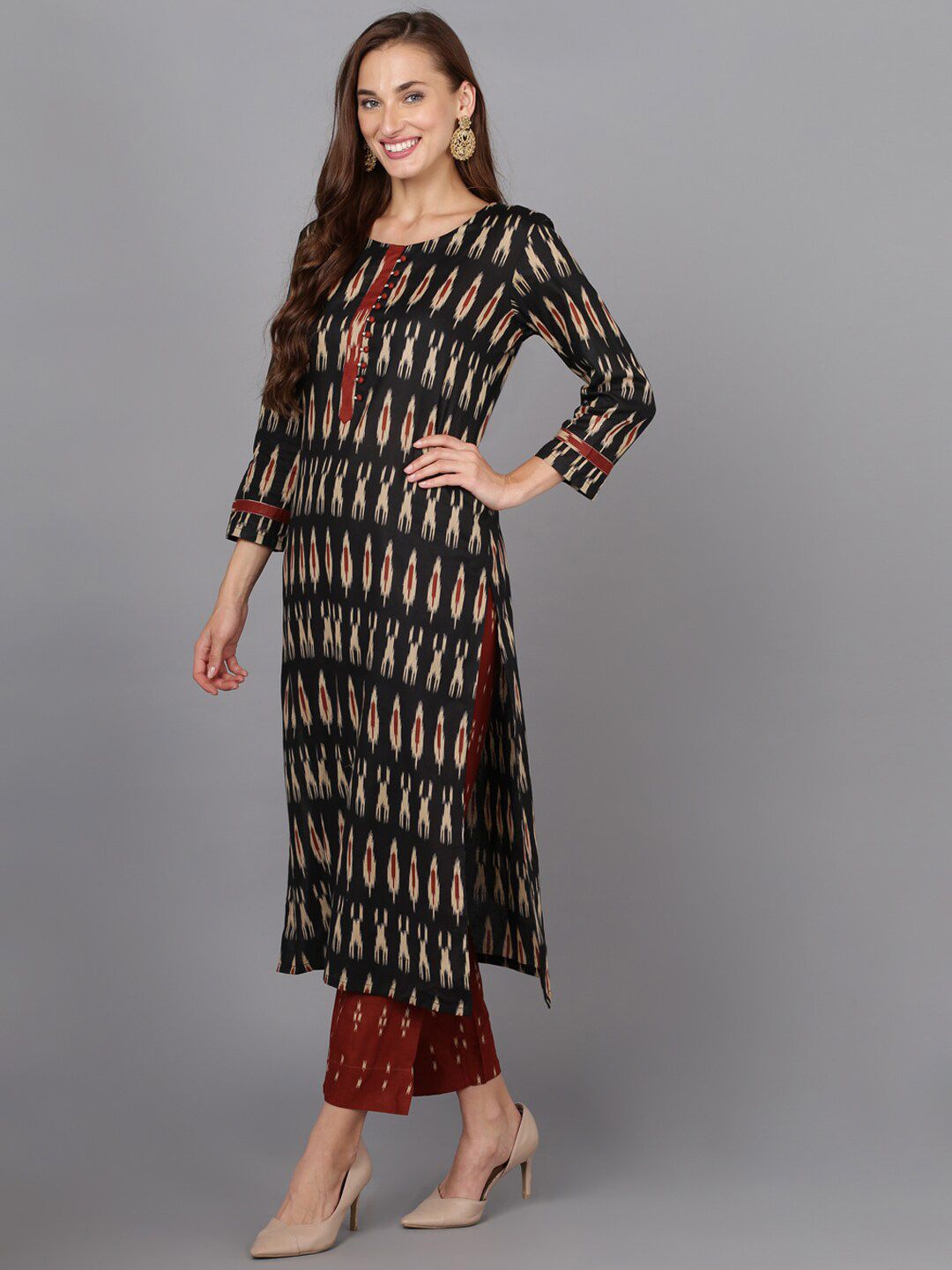 KALINI Ethnic Motifs Printed Straight Kurta With Trousers & Dupatta