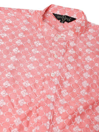 SOJANYA Kurta Bersulam Berwarna Peach & Putih Lelaki
