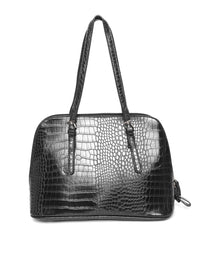 Lino Perros Black Croc Textured Shoulder Bag
