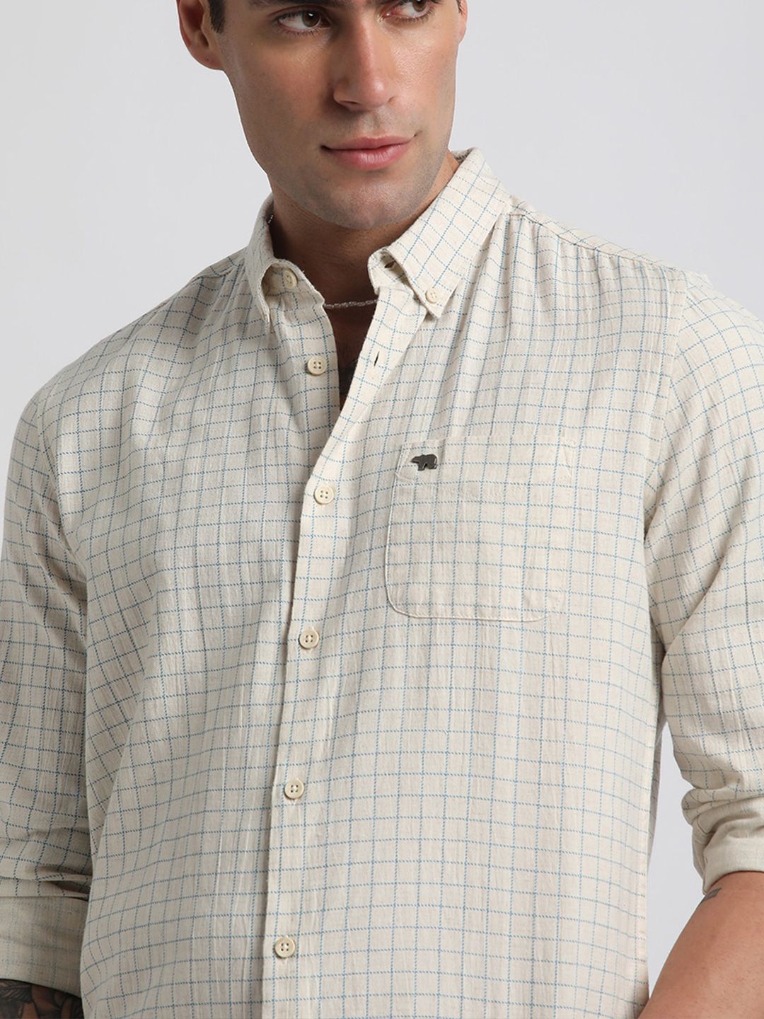 THE BEAR HOUSE Slim Fit Windowpane Checks Pure Cotton Casual Shirt