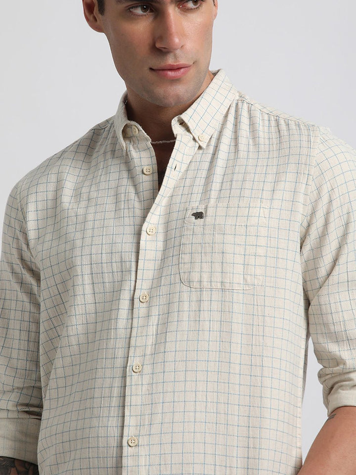 THE BEAR HOUSE Slim Fit Windowpane Checks Pure Cotton Casual Shirt