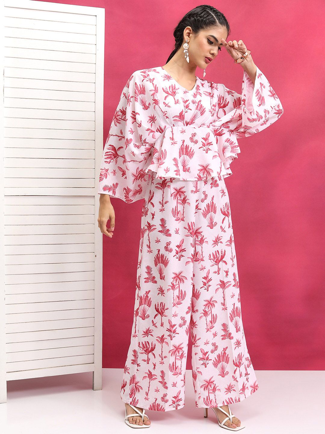 Vishudh Red & White Printed Pure Cotton Top With Trouser