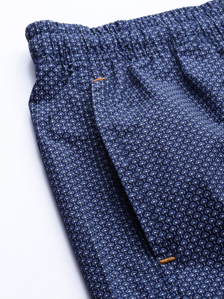 The Indian Garage Co Men Navy Blue & White Printed Lounge Shorts