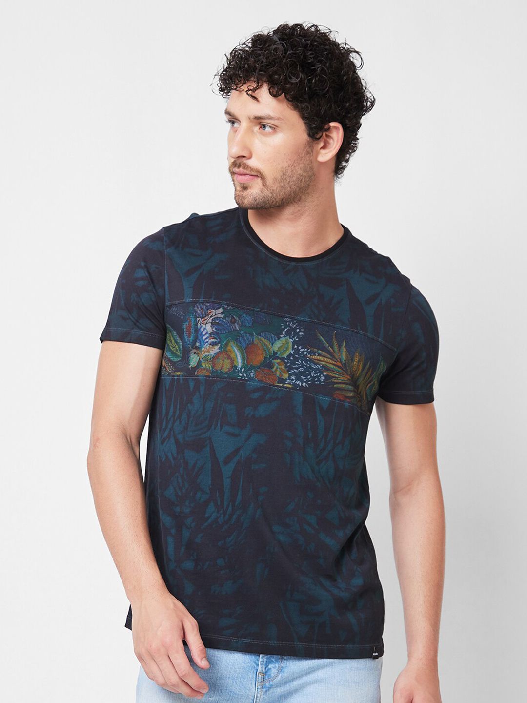 SPYKAR Round Neck Printed Cotton Slim Fit T-shirt